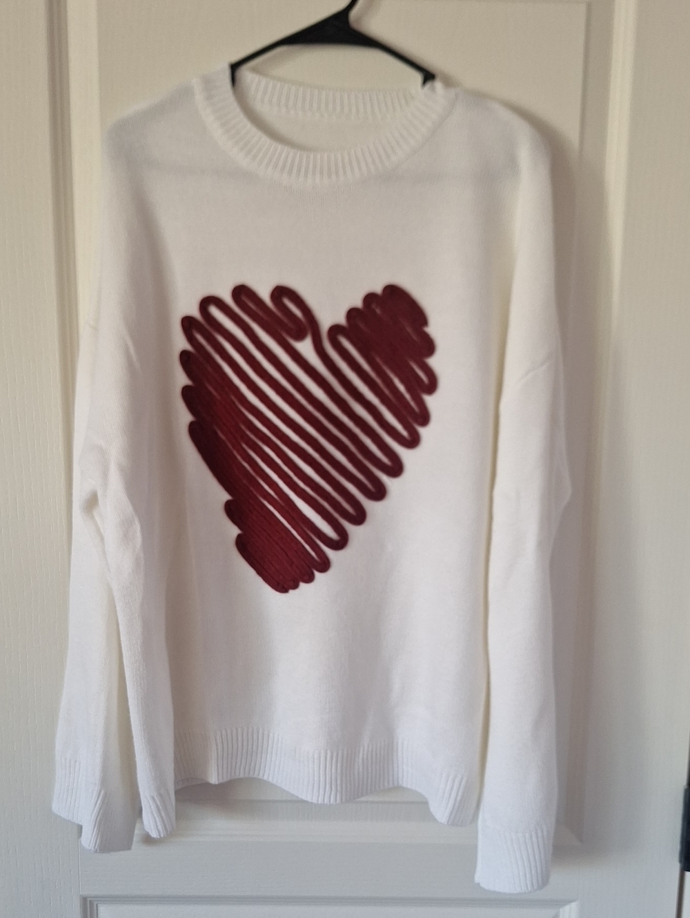 White Sweater with Maroon Heart Motif